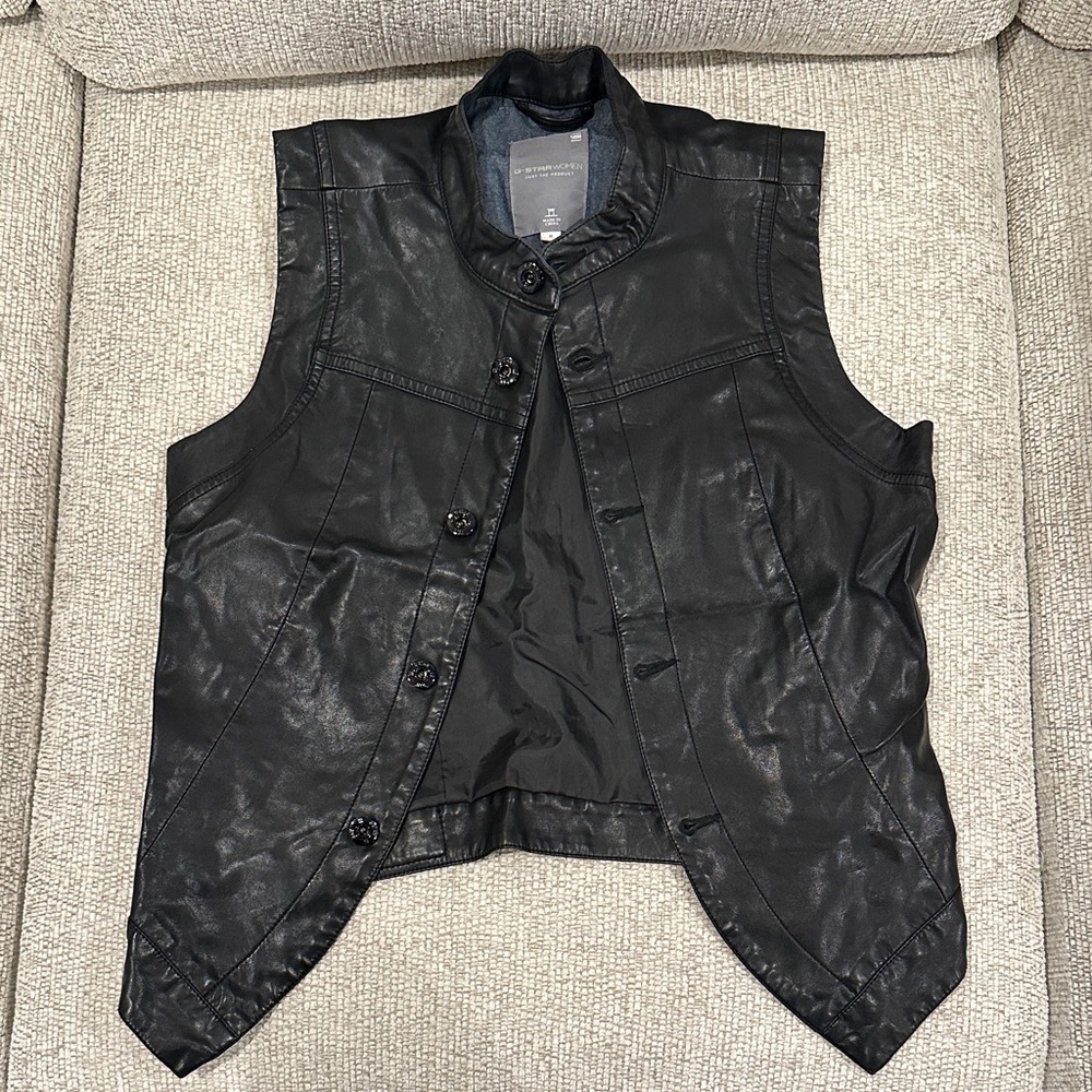 G-Star Black Leather Sleeveless Vest